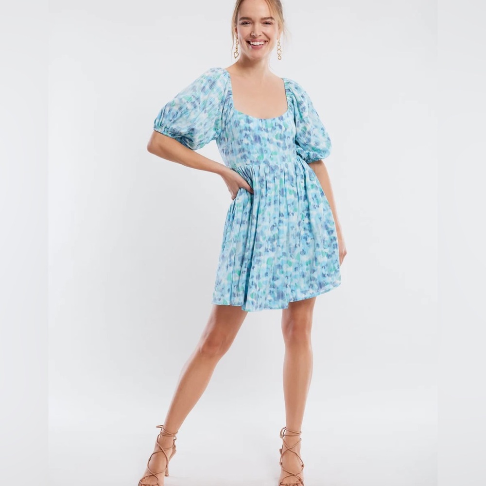 BCBG Lace-Up Mini Dress in baby blue